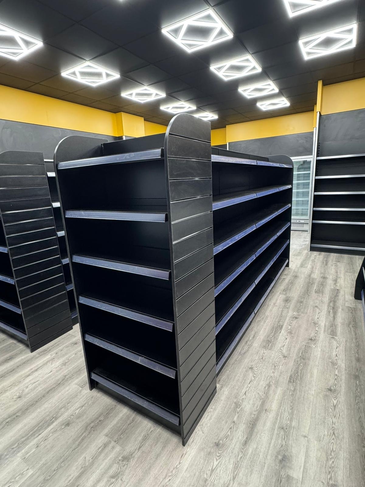Bespoke black gondola shelving system